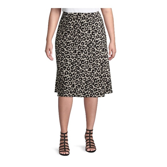 Terra & Sky Women's Plus Size Leopard Slip Skirt - Picture 1 of 5